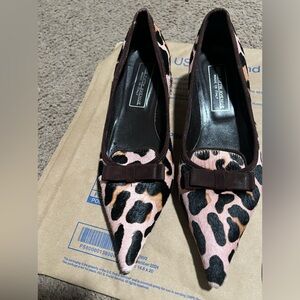 Saks Fifth Avenue Pink and Brown Leopard Print  Heels. READ DESCRIPTION